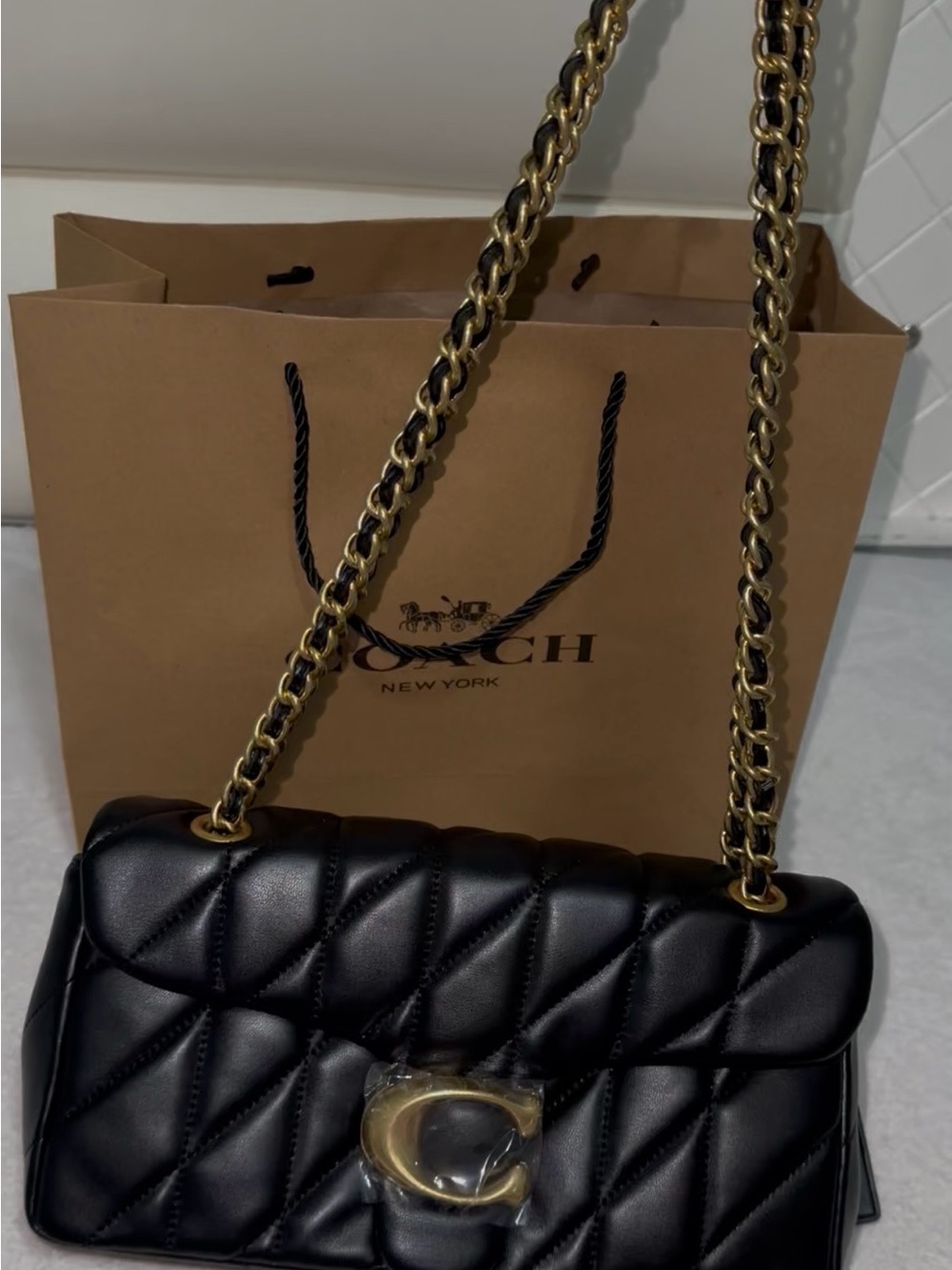 Coach Black Quilted Leather Shoulder Bag with Gold Hardware